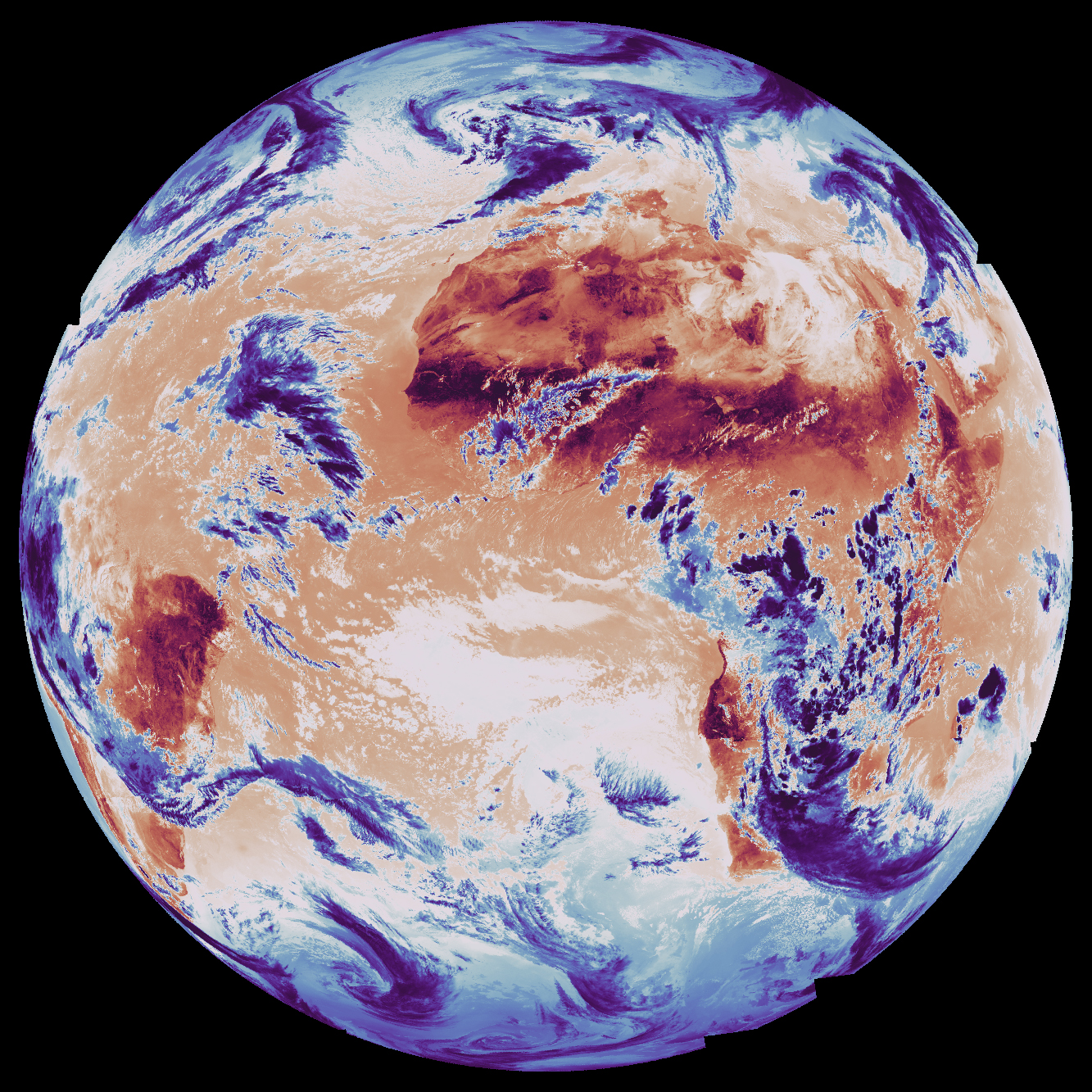 Global surface and cloud-top temperatures by MTG-Sounder. Credit: ESA
